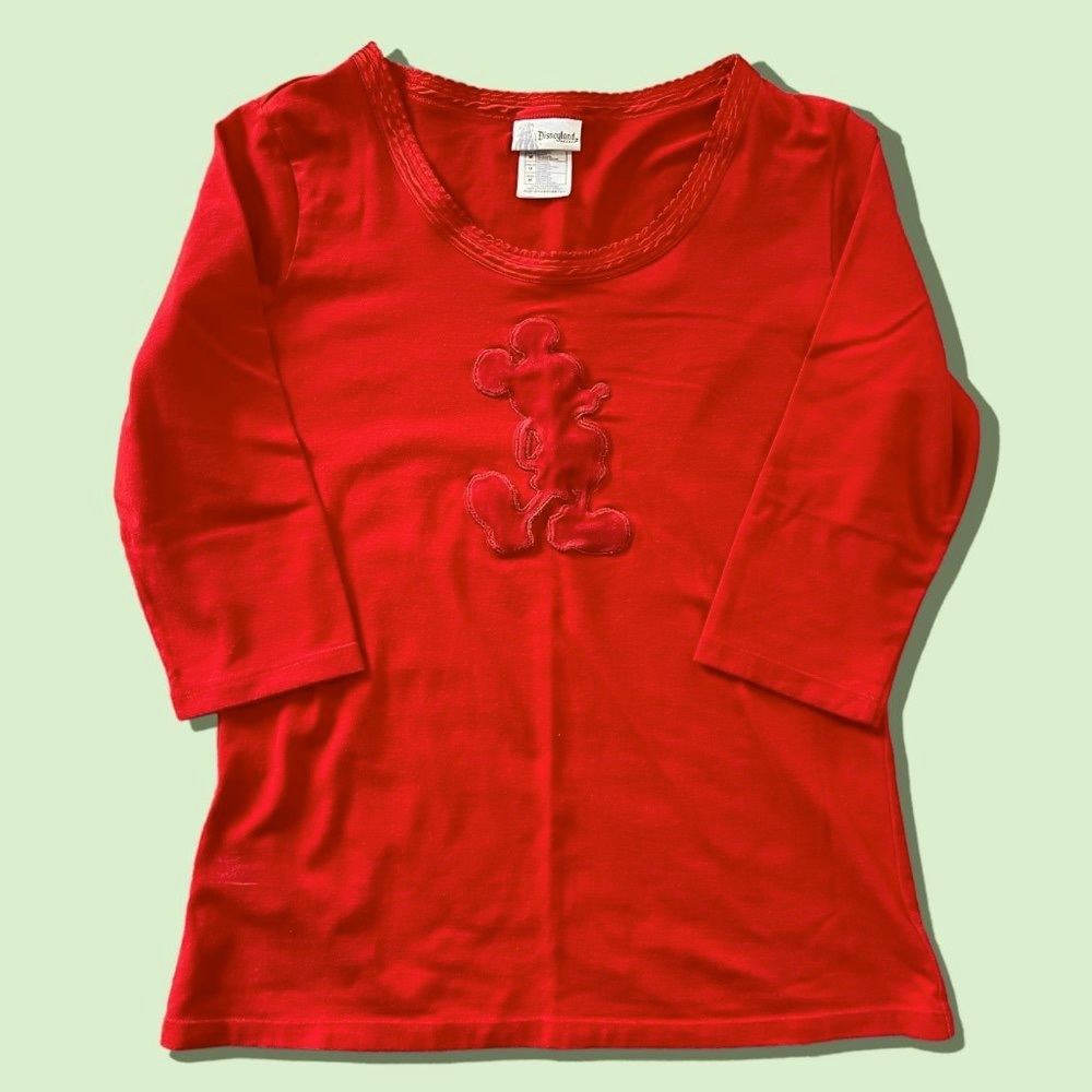 EUC Disneyland Resort Women's Red Mickey Mouse Long Sleeve